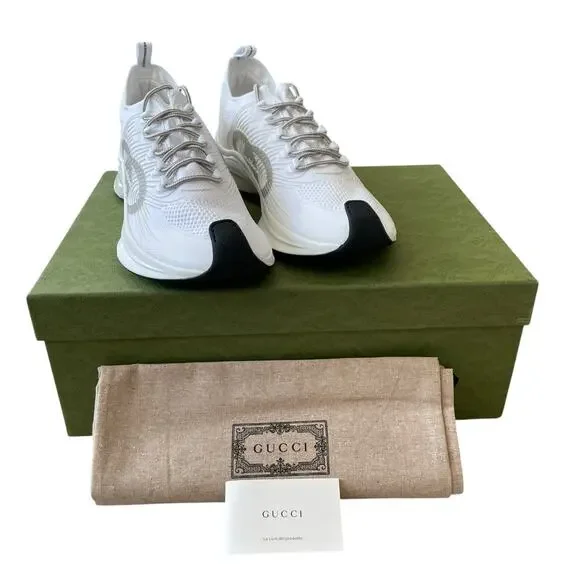 Gucci Run Sneaker Interlocking G White Technical Knit 680893 Men's 12.5 US 13